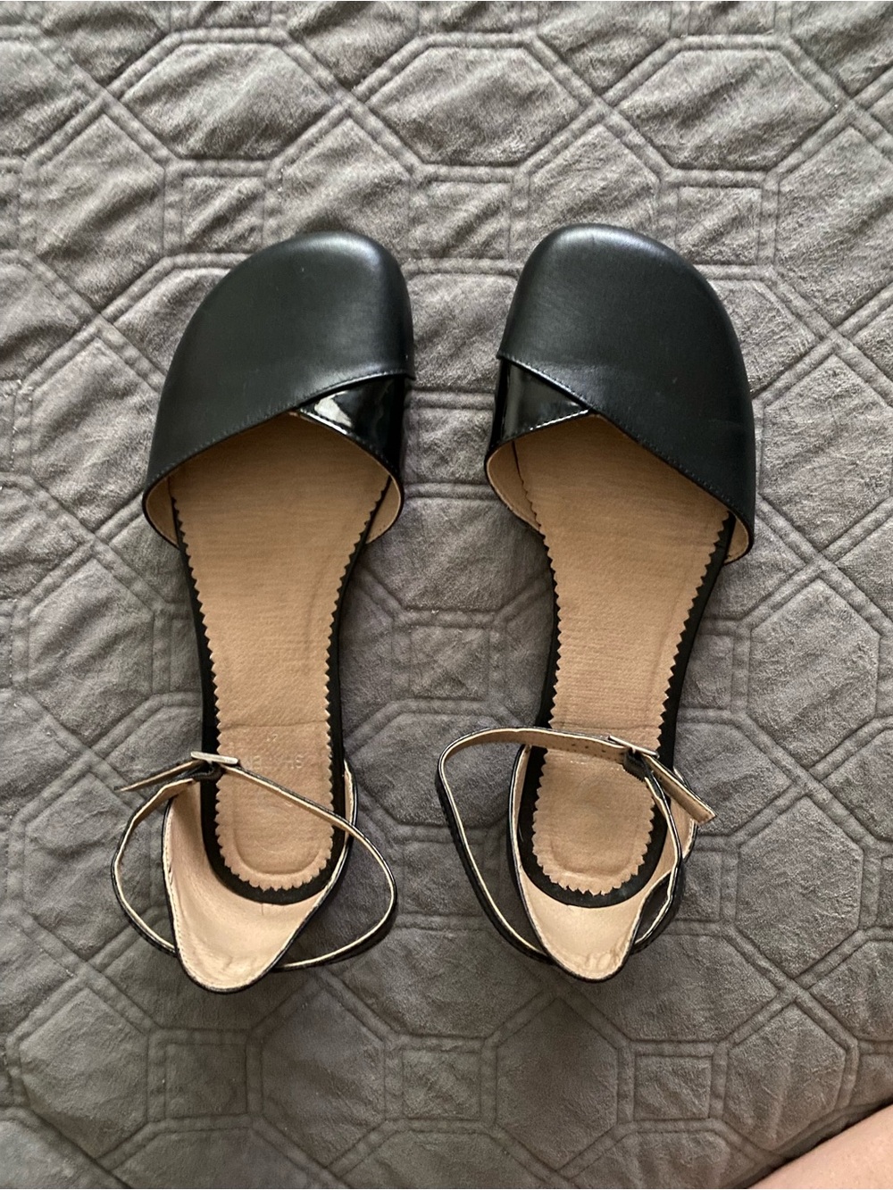 Black Women's Ankle-Strap Flats - Picture 5 of 5